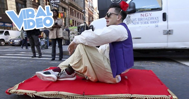 Viral Video: Aladdin rides ‘magic carpet’ through New York