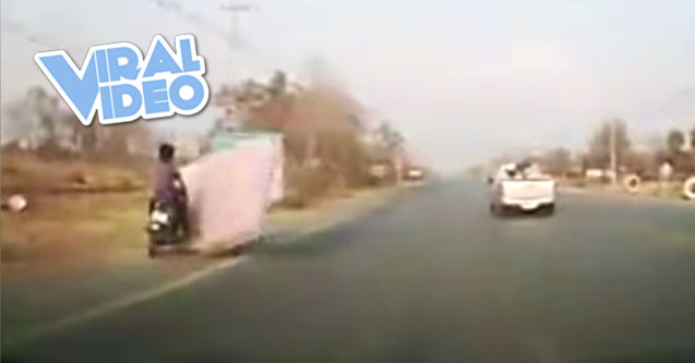 Viral Video: Flying mattress hits motorcyclist