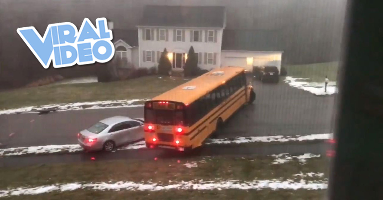 Viral Video: School Bus Slides Backwards Down an Icy Road