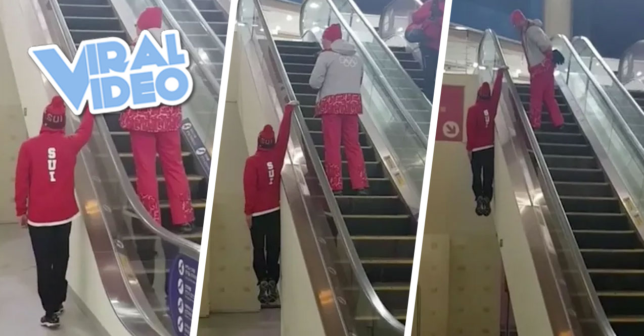 Viral Video: The Olympic Skier Dangling Escalator Stunt