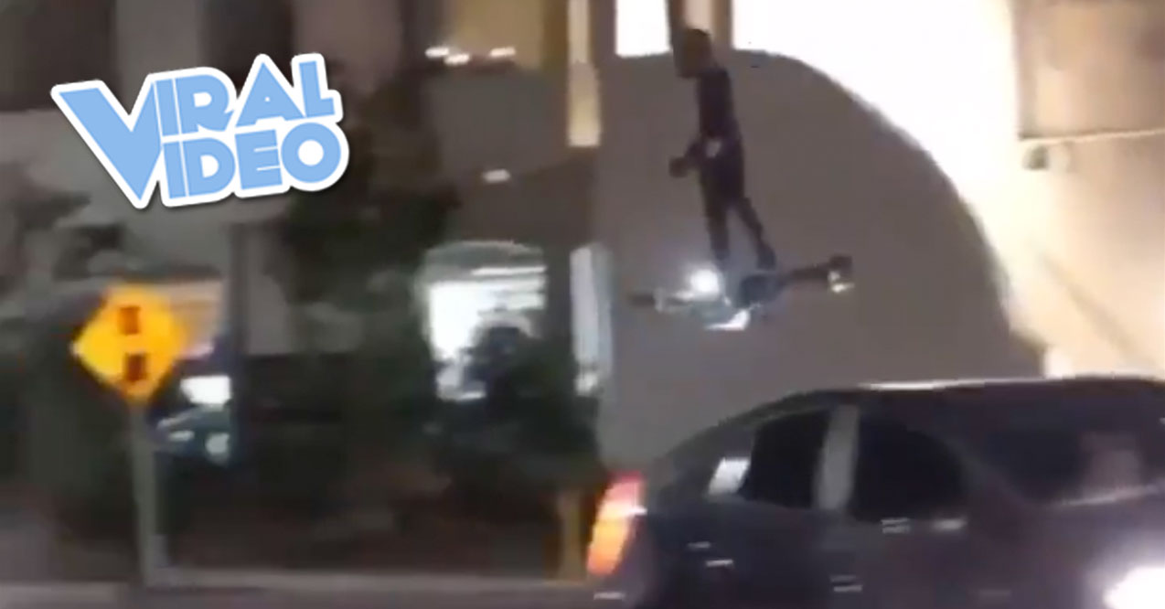 Viral Video: A Guy Rides a Flying Hoverboard Down a City Street